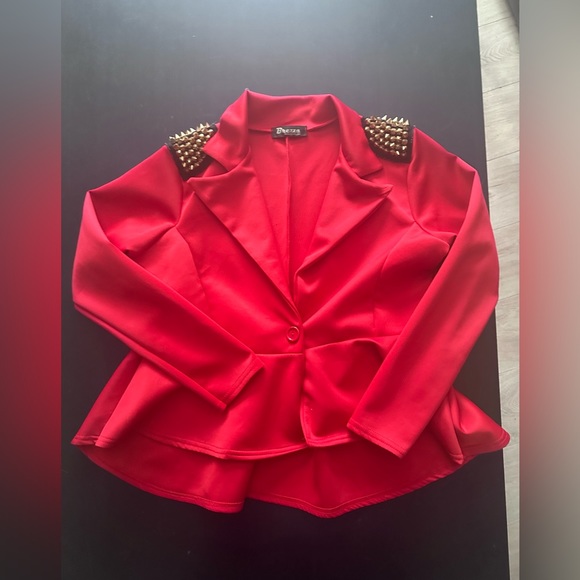 Jackets & Blazers - Red peplum spiked blazer
